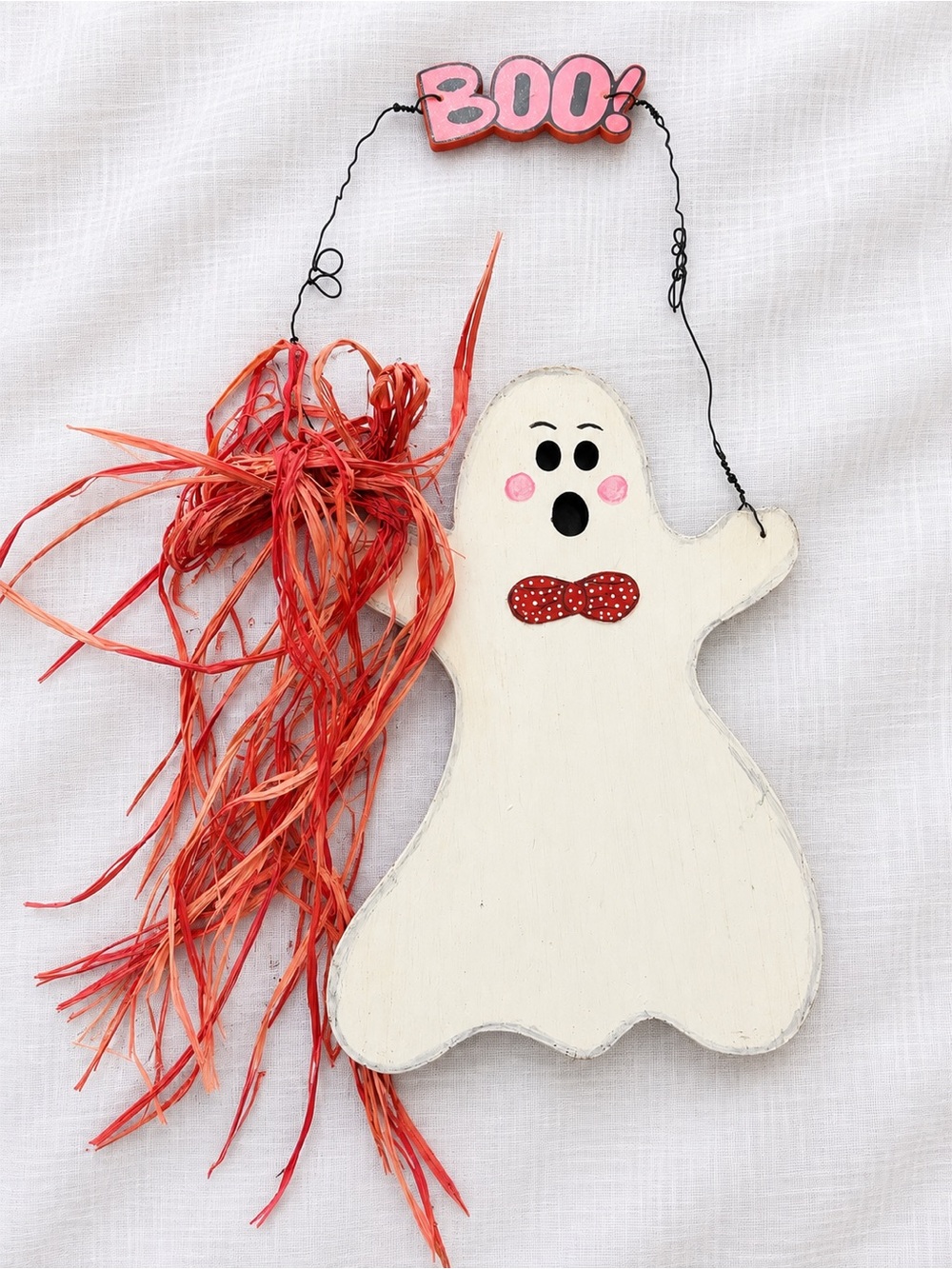 Vintage Wooden BOO Ghost Halloween Hanging Decor – 10”